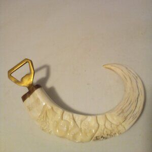 Carved Unknown Tusk Bottle Opener 7" Vintage